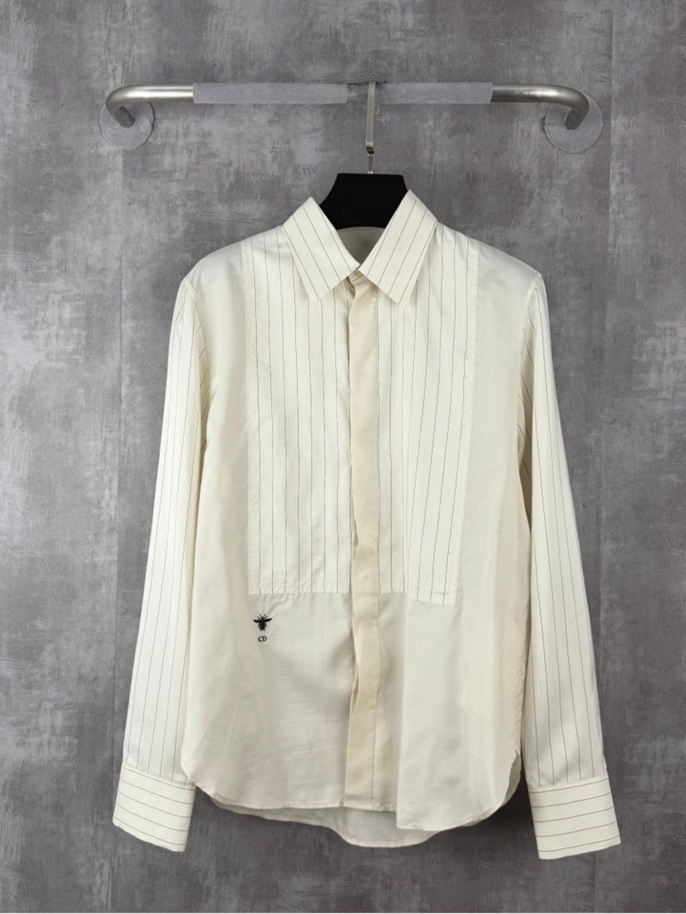 🚩steal Dior Cream Pleated-Front Dress Shirt with Pinstripe Sleeves